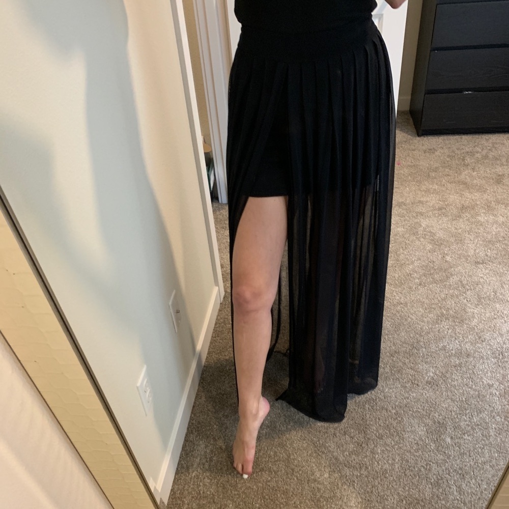Black mini skirt with sheer black overlay - Picture 3 of 6